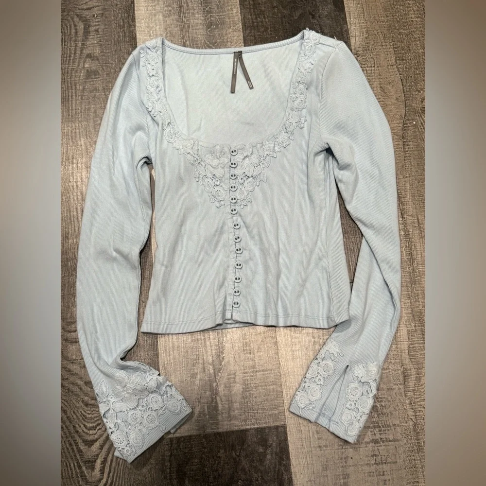 Anthropologie Long-Sleeve Lace-Trim Blouse - Picture 5 of 5